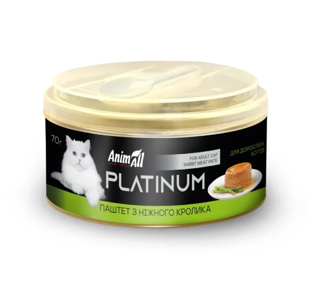 Вологий корм AnimAll Platinum для дорослих котів, ніжний паштет з кролика, 70 г
