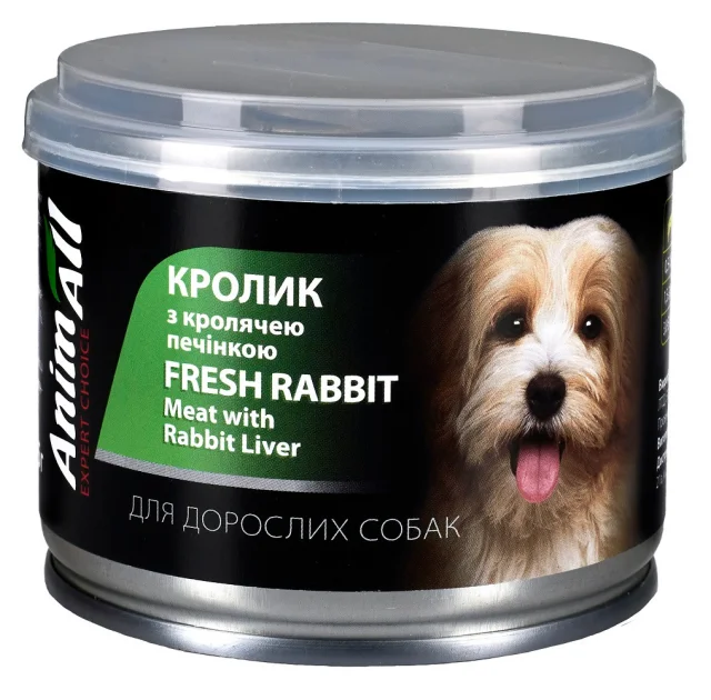 Вологий корм AnimAll для собак, з кролем та кролячою печінкою, 195 г