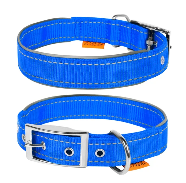 Нейлоновый ошейник Dog Extreme двойной, со светоотражающей вставкой для собак 15 мм, 27-35 см, голубой