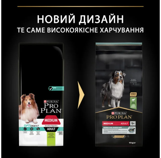 Сухой корм Purina Pro Plan Medium Sensitive для собак средних пород с чувствительным пищеварением, ягненок, 14 кг