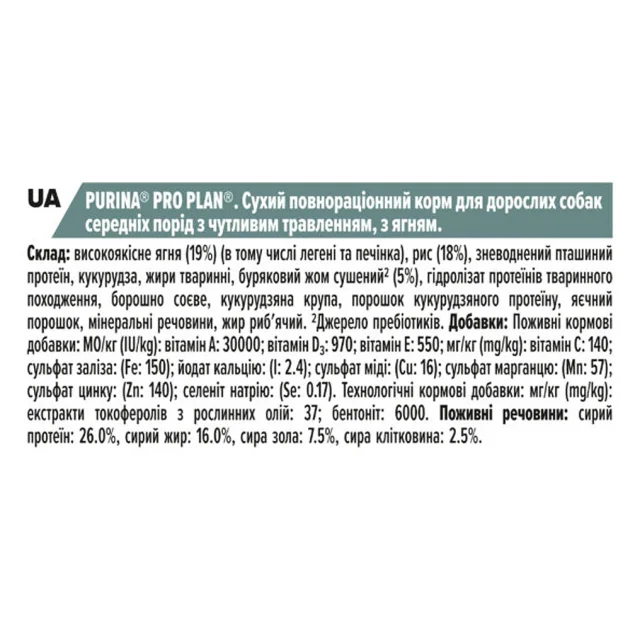 Сухой корм Purina Pro Plan Medium Sensitive для собак средних пород с чувствительным пищеварением, ягненок, 14 кг