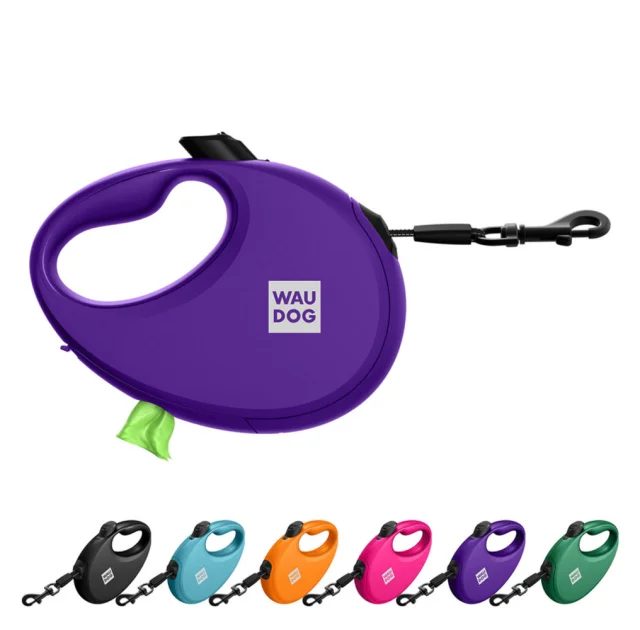 Поводок-рулетка Waudog R-leash с контейнером для пакетов для собак, S, до 12 кг, 3 м, фиолетовый