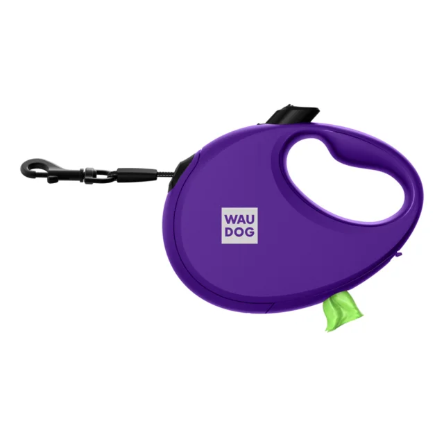 Поводок-рулетка Waudog R-leash с контейнером для пакетов для собак, S, до 12 кг, 3 м, фиолетовый
