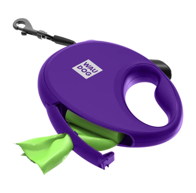 Поводок-рулетка Waudog R-leash с контейнером для пакетов для собак, S, до 12 кг, 3 м, фиолетовый