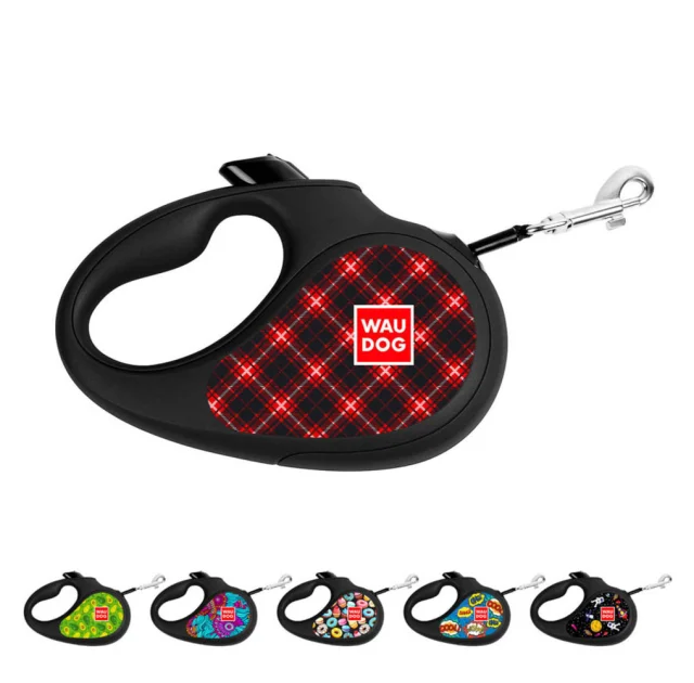 Поводок-рулетка Waudog R-leash для собак, рисунок "Шотландка", светоотражающая лента M, 25 кг, 5 м