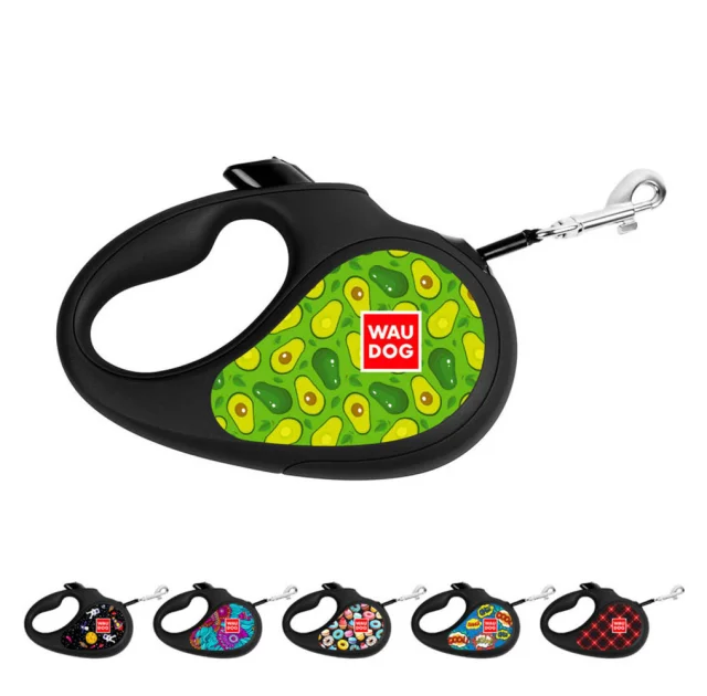 Поводок-рулетка Waudog R-leash для собак, рисунок "Авока", светоотражающая лента, L, 50 кг, 5 м