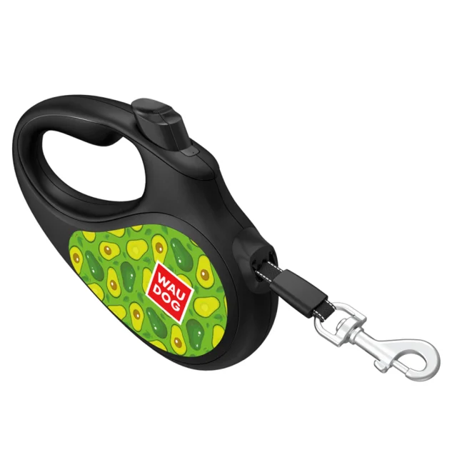 Поводок-рулетка Waudog R-leash для собак, рисунок "Авока", светоотражающая лента, черный, M, 25 кг, 5 м