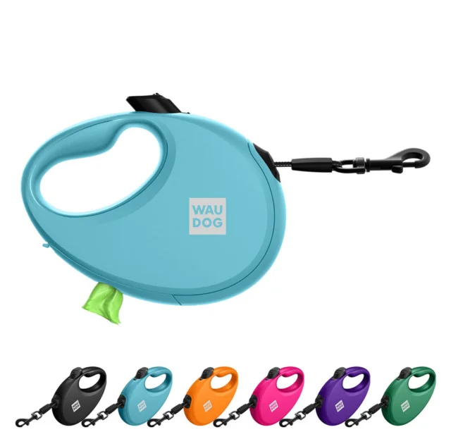 Поводок-рулетка Waudog R-leash для собак с контейнером для пакетов, S, до 12 кг, 3 м, голубой