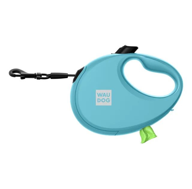Поводок-рулетка Waudog R-leash для собак с контейнером для пакетов, S, до 12 кг, 3 м, голубой