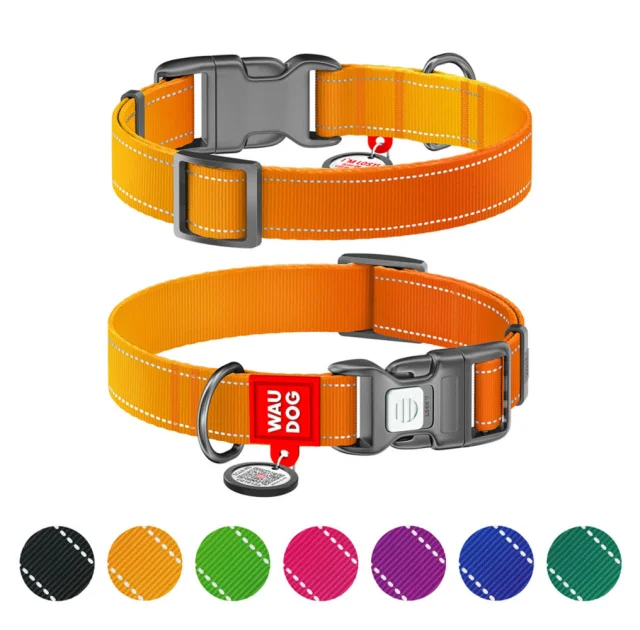 Ошейник нейлоновый Waudog Nylon Mono для собак, с QR паспортом, светоотражающий,  S,  15 мм, 25-35 см, оранжевый