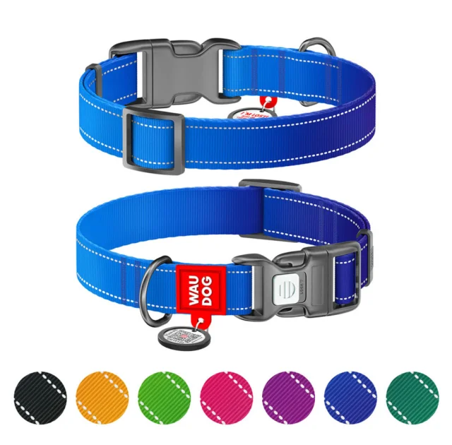 Ошейник нейлоновый Waudog Nylon Mono для собак, с QR паспортом, светоотражающий,  M, 20 мм, 28-40 см, синий