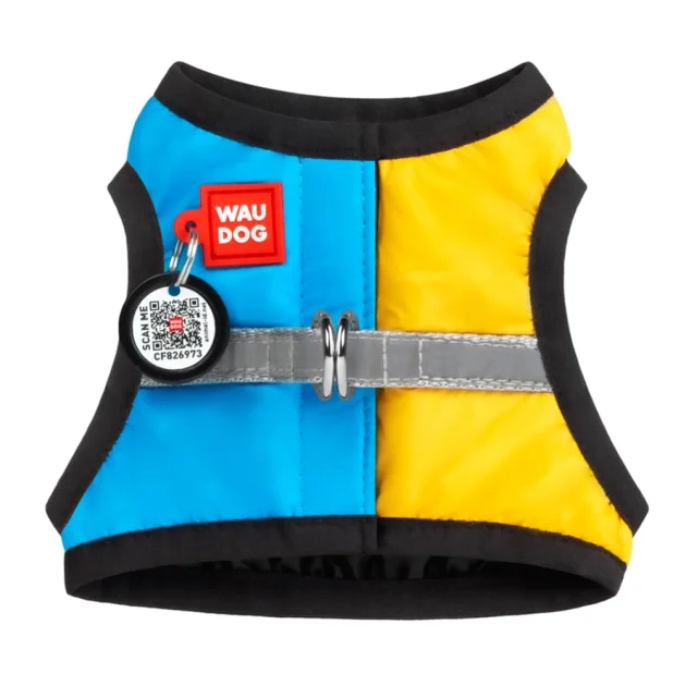 Шлей м'який Waudog Clothes з QR паспортом для собак, малюнок "Colors of freedom", S1, 40-45 см, З 29-31 см