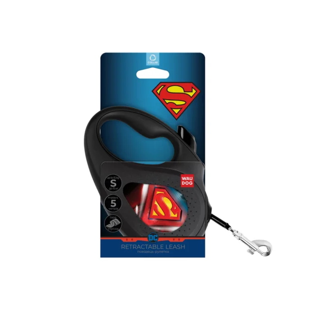 Повідець-рулетка для собак Waudog R-leash, малюнок "Супермен Лого", S, 15 кг, 5 м, світловідбиваюча стрічка