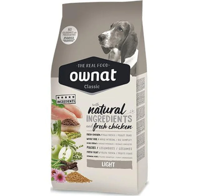Сухой корм Ownat Classic Light для взрослых собак, склонных к набору веса, 20 кг