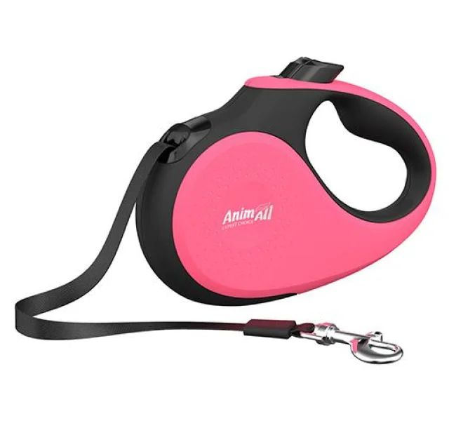 Рулетка-поводок AnimAll Deluxe S для собак до 15 кг/5 метров, коралловый-черный