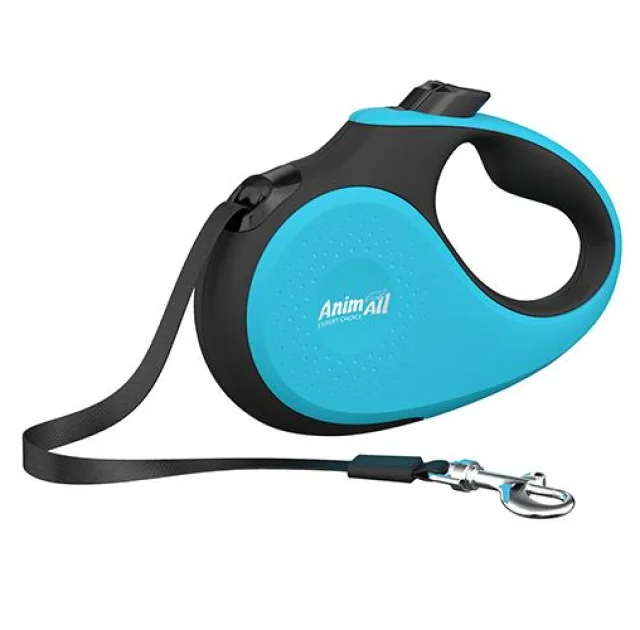 Рулетка-поводок AnimAll Deluxe М для собак до 25 кг/5 метров, бирюзовый-черный