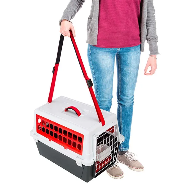 Переноска з ременем Ferplast Carrier Atlas 10 Trendy Plus для котів і собак, червоно-біла, 48.5×32.5×29 см