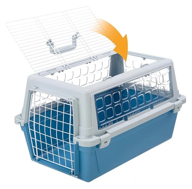 Переноска Ferplast Carrier Atlas 10 Trendy Open для кошек и собак, бело-голубая, 32.5×48×29 см
