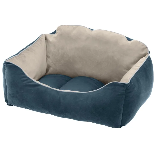 Бархатная кровать Ferplast Milord 65 Bedding Blue-Beige для собак и кошек, 65×45×28 см