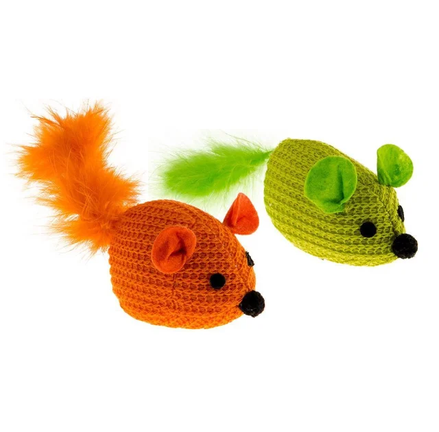 Игрушка PA 5414 в форме мыши для кошек из полиэстра, с перьями, 14x7,5 см