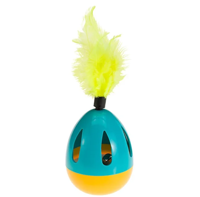 Мячик PA 5415 Oval Ball Plumed для кошек из пластика, полиэстера и искусственных перьев, 7x22 см