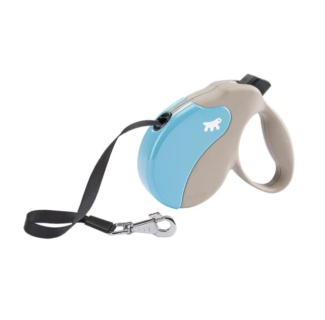 Поводок-рулетка Ferplast Amigo M Tape Beige-Blue для собак c лентой, бежево-голубой, 15x3,6x14 см
