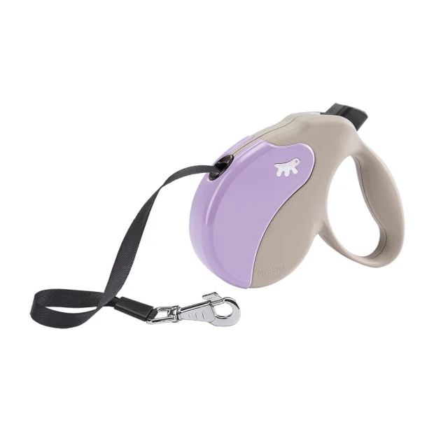 Поводок-рулетка Ferplast Amigo M Tape Beige-Purple для собак c лентой, бежево-фиолетовый, 15x3,6x14 см