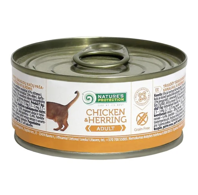 Консерва Natures Protection Adult Chicken & Herring для дорослих котів, 100 г