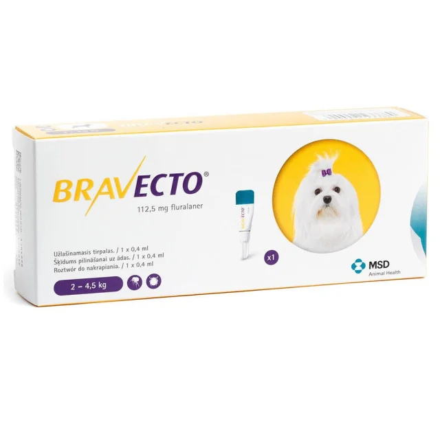 Капли Bravecto Spot On от блох и клещей для собак малых пород весом от 2 до 4,5 кг, 1 пипетка, 112,5 мл